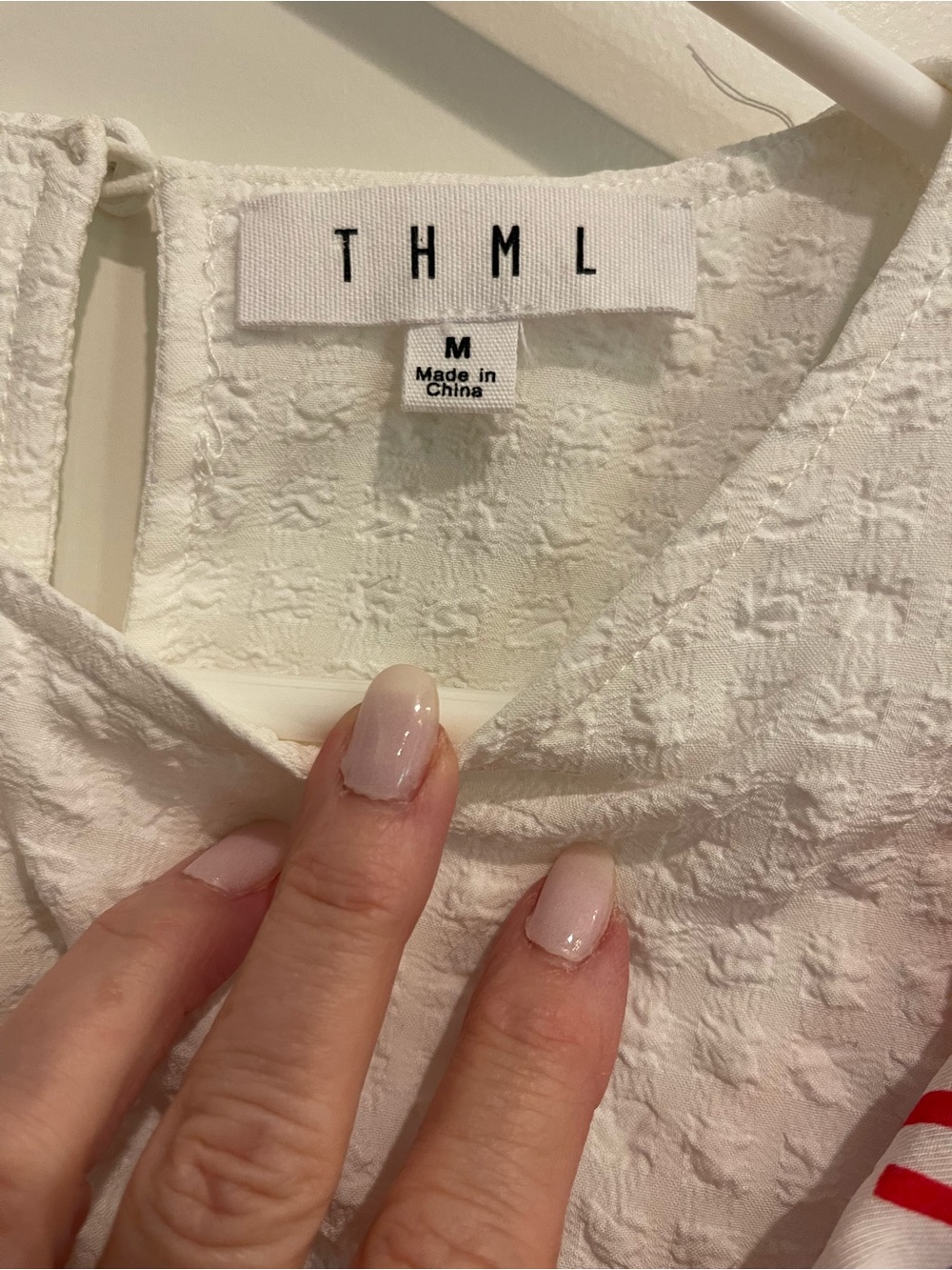 THML White Textured Top with Colorful Puff Sleeves - Picture 2 of 4